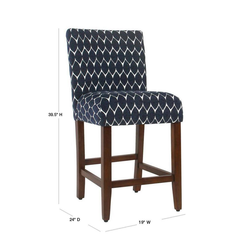 Navy Classic Parsons 24" Upholstered Counter Stool with Wood Legs