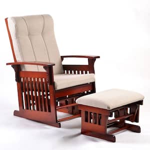 Cherry Retro and Rustic Style Gliding Chair with Ottoman