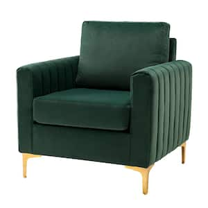 Ennomus Green Velvet Cushion Back Club Chair Arm Chair with Golden Metal Legs and Track Arms