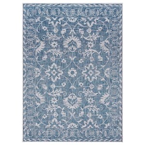 Patio Country Ayala Aqua/Ivory 5 ft. x 7 ft. Floral Indoor/Outdoor Area Rug