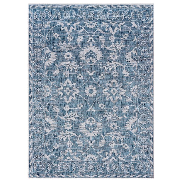 Home Dynamix Patio Country Ayala Aqua/Ivory 5 ft. x 7 ft. Floral Indoor/Outdoor Area Rug