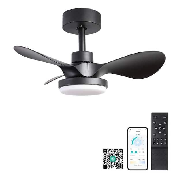 24 Inch Small Ceiling Fan with Light remote control, black, 6-Speeds Quiet Reversible DC motor for Bedroom, Kitchen