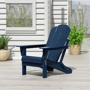 Addison Poly Plastic Folding Outdoor Patio Traditional Adirondack Lawn Chair in Navy Blue