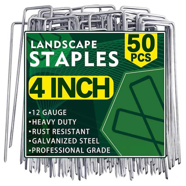 50 Pack 4 in. Galvanized Iron Landscape Staples for Garden and Yard Use