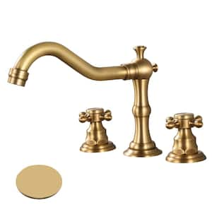 8 in. Widespread Bathroom Faucet 3 Hole Waterfall Bathroom Sink Faucet with Pop-Up Drain in Antique Brass