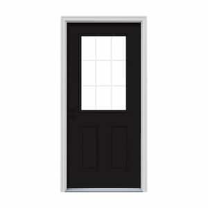30 in. x 80 in. 9 Lite Black Painted Steel Prehung Right-Hand Inswing Entry Door w/Brickmould