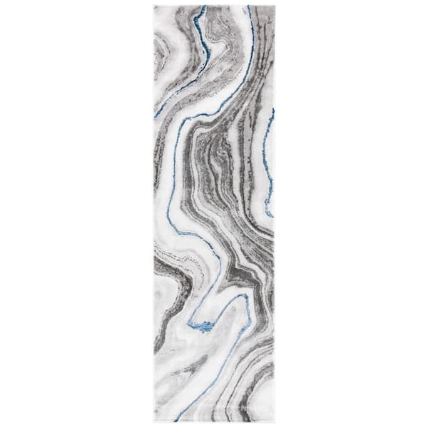 SAFAVIEH Craft Gray/Blue 2 ft. x 10 ft. Marbled Abstract Runner Rug