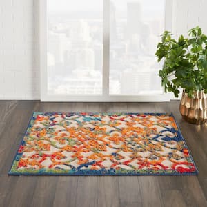 Aloha Easy-Care Multicolor 3 ft. x 4 ft. Moroccan Modern Indoor/Outdoor Patio Kitchen Area Rug
