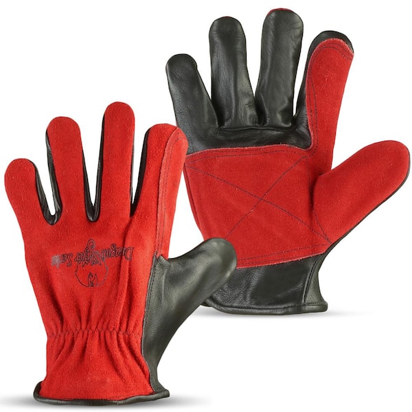 Dragon Slayer Large 10 in. Red/Black Leather Palm and Keystone Thumb Premium Leather Work and Welding Gloves (1-Pair)