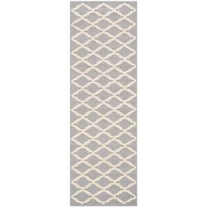 Cambridge Silver/Ivory 3 ft. x 12 ft. Geometric Multi Trellis Runner Rug