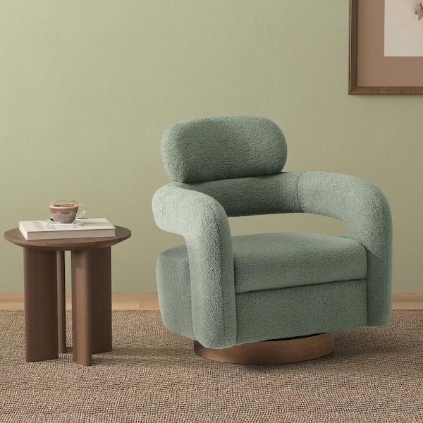 Westinfurniture Bayville Modern 29 in. Wide Sherpa Fabric Barrel Accent Chair with 360° Swivel in Ice Green