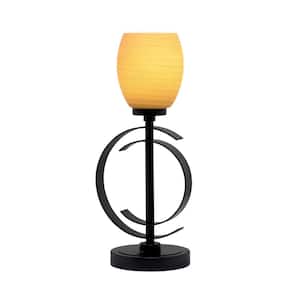 Delgado 17 in. Matte Black Lamp Accent Lamp with Cayenne Linen Glass Shade