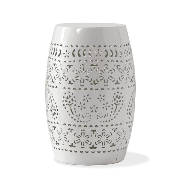 Anky White Round Iron 18 in. H Outdoor Side Table