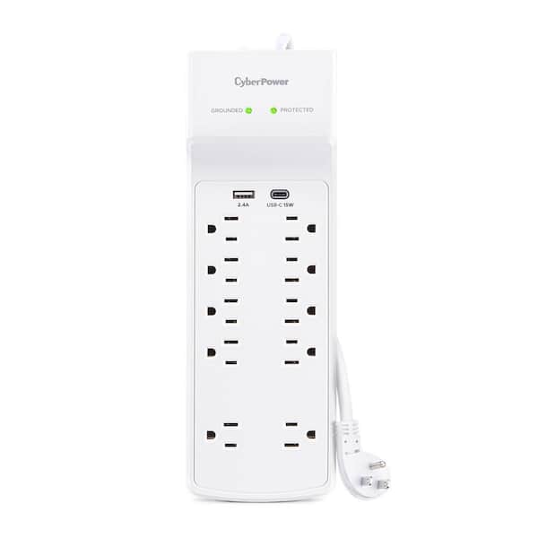 CyberPower 10-Outlet Surge Protector with USB and 4 ft. cord, White