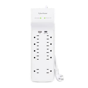 10-Outlet Surge Protector with USB and 4 ft. cord, White