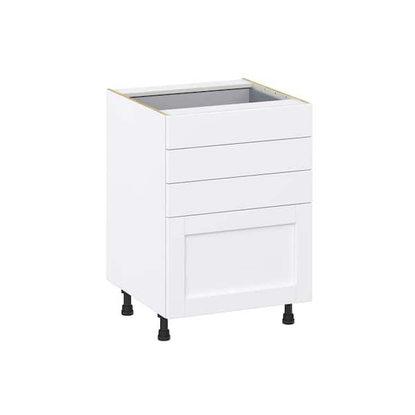 J COLLECTION Milton 24 in. W x 24 in. D x 34.5 in. H Assembled Shaker Drawer Base Kitchen Cabinet in Bright White with 4 Drawers