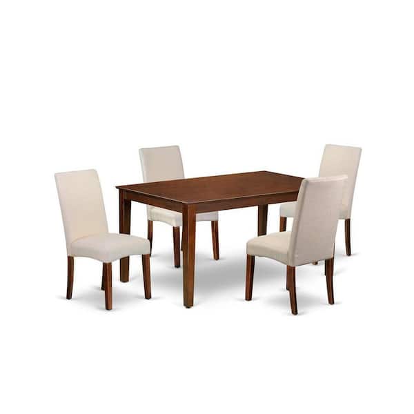 East West Furniture 5-Piece Mahogany Finish Solid Wood Top-Rectangular Dining Room Set-Seats 4