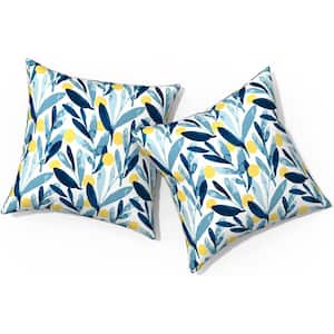 Outdoor Pillows for 18 in. x 18 in. Square Throw Pillows with Insert (Pack of 2) in Leaves Multi