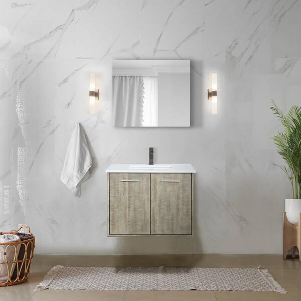 Lexora Fairbanks 30 in W x 20 in D Rustic Acacia Bath Vanity, White Quartz Top and Gun Metal Faucet Set