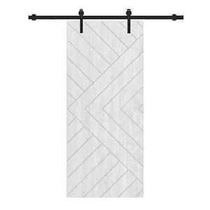 Chevron Arrow 28 in. x 80 in. Fully Assembled White Stained Wood Modern Sliding Barn Door with Hardware Kit
