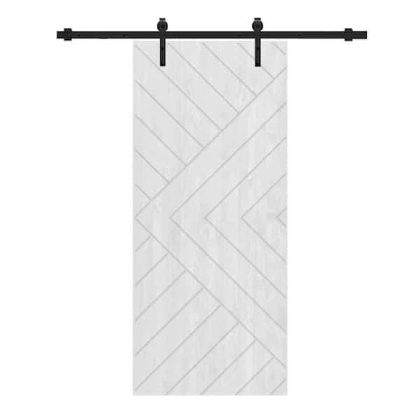 CALHOME Chevron Arrow 28 in. x 84 in. Fully Assembled White Stained Wood Modern Sliding Barn Door with Hardware Kit