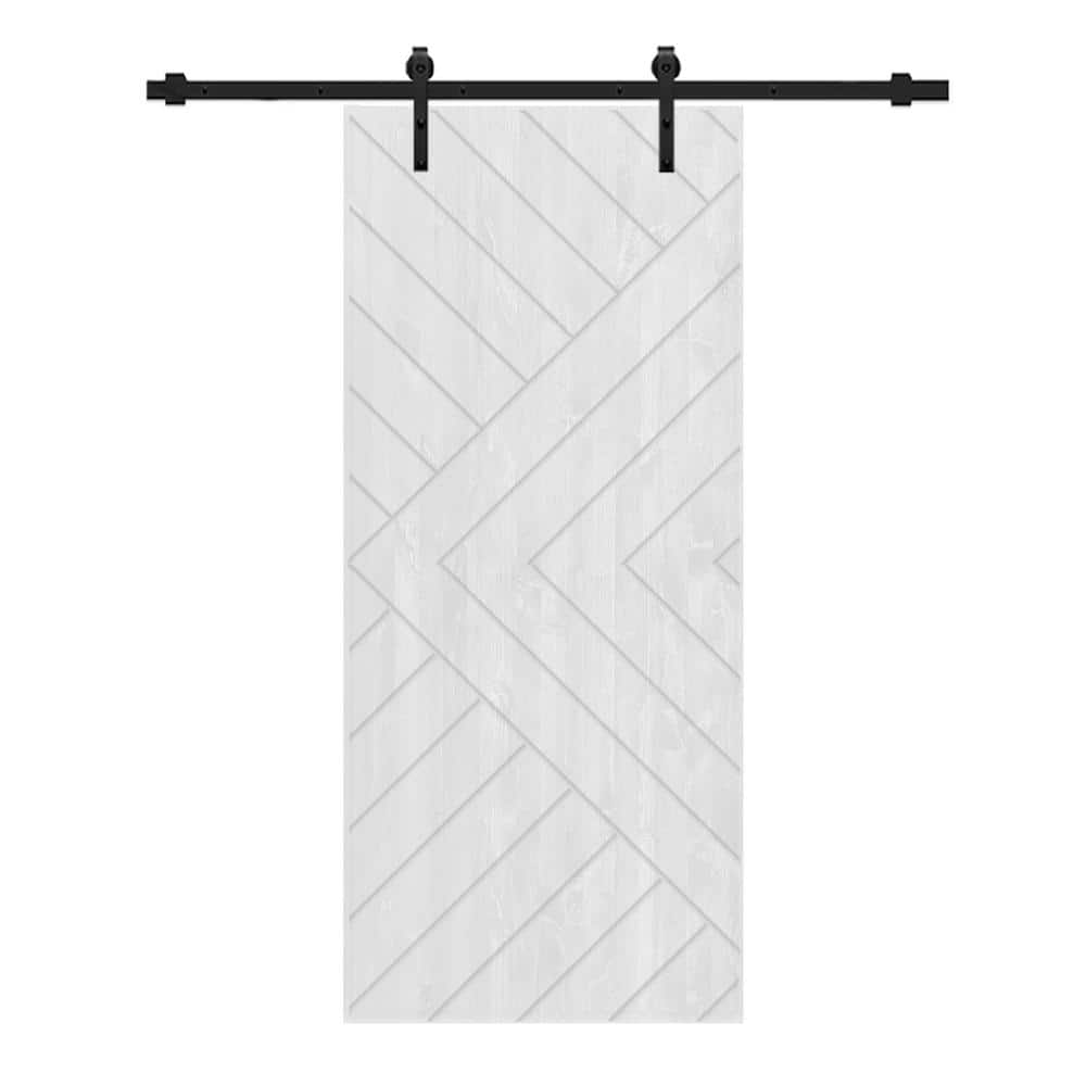 Chevron Arrow 32 in. x 96 in. Fully Assembled White Stained Wood Modern Sliding Barn Door with Hardware Kit price history on PriceWatchPro