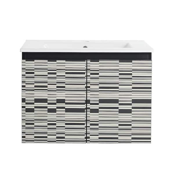 24 in. W. x 18.3 in. D x 17.3 in. H Wall Mounted Bath Vanity in Black with White Ceramic Vanity Top
