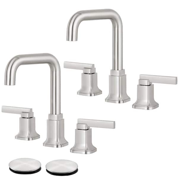 AKLFGN 8 in. Widespread Double-Handle Bathroom Faucet with Pop-Up Drain in Brushed Nickel (2-PacK)