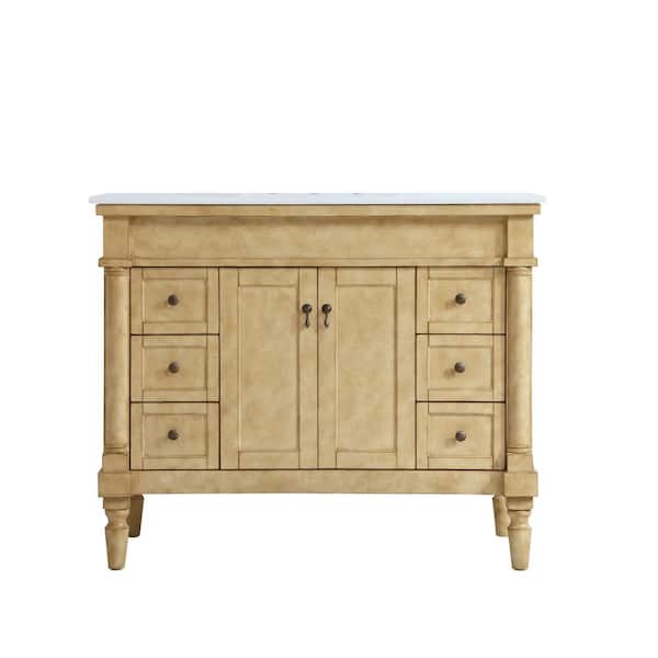 Unbranded Simply Living 42 in. W x 21.5 in. D x 35 in. H Bath Vanity in Antique Beige with White And Brown Vein Marble Top