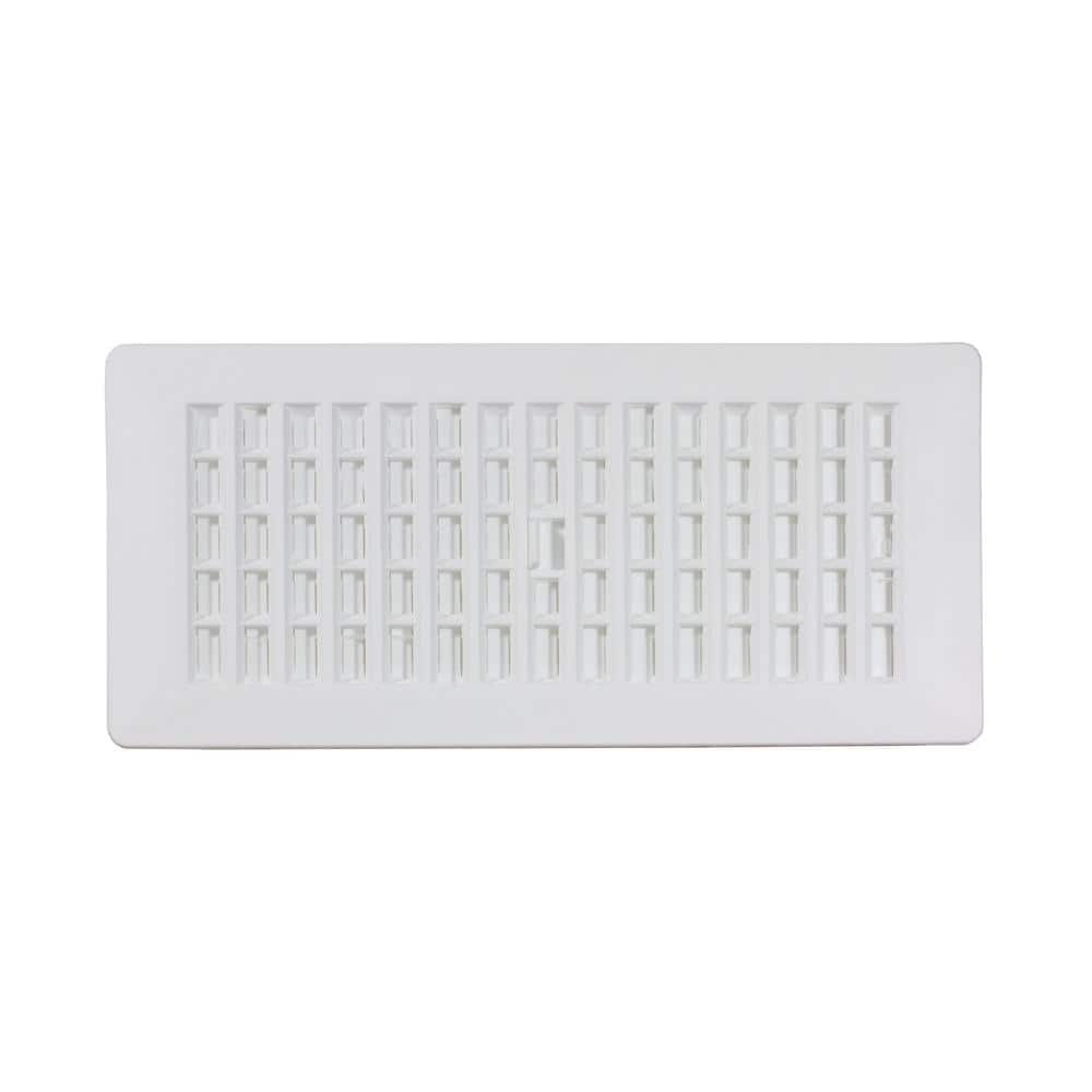 Polished White Plastic Rectangle Floor Register, 4x10 Inches