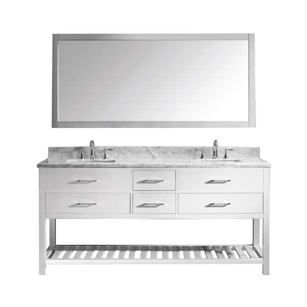 Virtu USA Caroline Estate 72 in. W Bath Vanity in White with Marble Vanity Top in White with Square Basin and Mirror