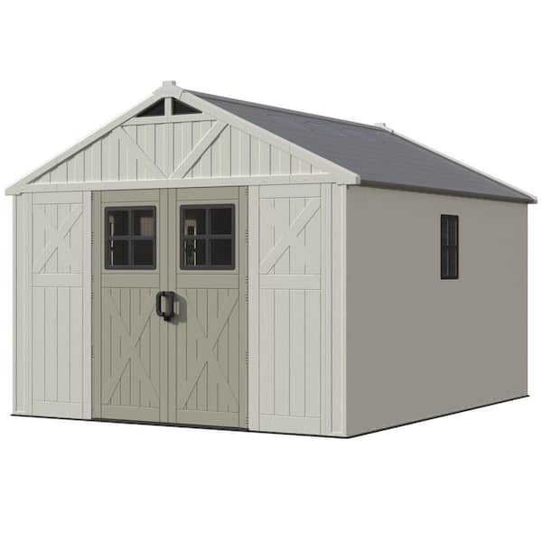 10 ft. W x 12 ft. D Outdoor Storage Resin Plastic Shed with Floor, Windows and Lockable Doors (120 sq. ft.)