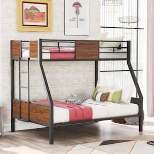 Twin over Full Bunk Bed with Sturdy Steel Frame, Safety Rail, Built-in Ladder for Bedroom