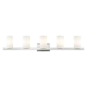 Delray 43.75 in. 5-Light Polished Chrome Vanity Light with Satin Opal White Glass