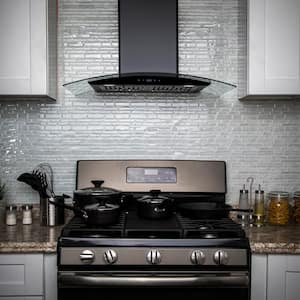 30 in. 217 CFM Convertible Wall Mount Range Hood in Black Painted Stainless Steel with Glass and Carbon Filters