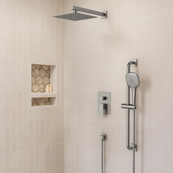 Single Handle 2-Spray Shower Faucet 2.5 GPM with Pressure Balance, Anti Scald in Brushed Nickel