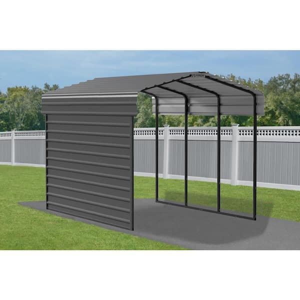 10 ft. W x 15 ft. D x 9 ft. H Charcoal Galvanized Steel Carport with 1-Side Wall Kit