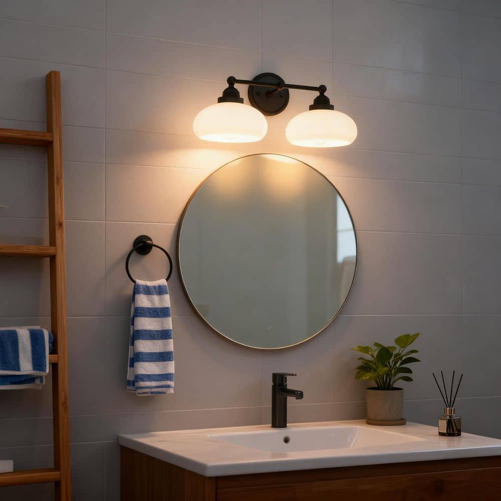 18 in. 2-Light Black Vanity Light with Opal Bowl Glass Shades, Traditional Bathroom Wall Light for Mirror Vanity price history on PriceWatchPro