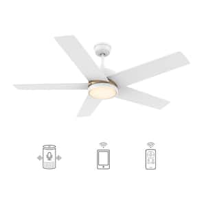 Lakeland 52 in. Integrated LED Indoor/Outdoor White Smart Ceiling Fan with Light and Remote, Works w/Alexa/Google Home