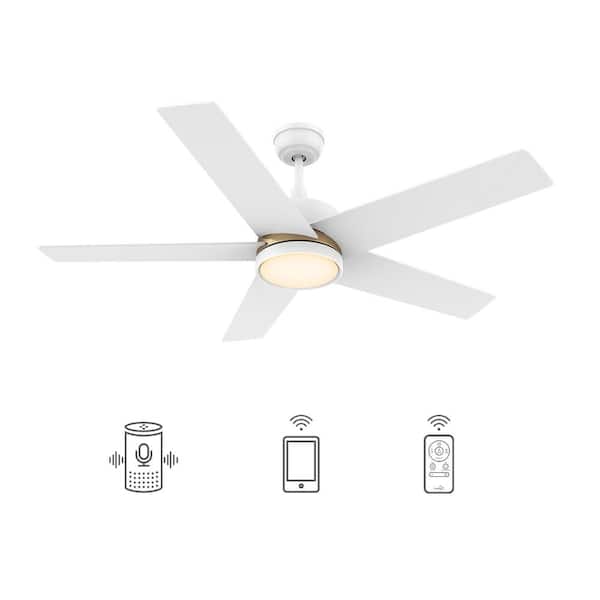 CARRO Lakeland 52 in. Integrated LED Indoor/Outdoor White Smart Ceiling Fan with Light and Remote, Works w/Alexa/Google Home