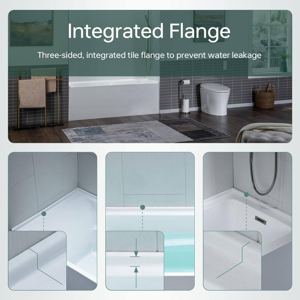 Flint 60'' x 30'' White Acrylic Alcove Soaking Bathtub