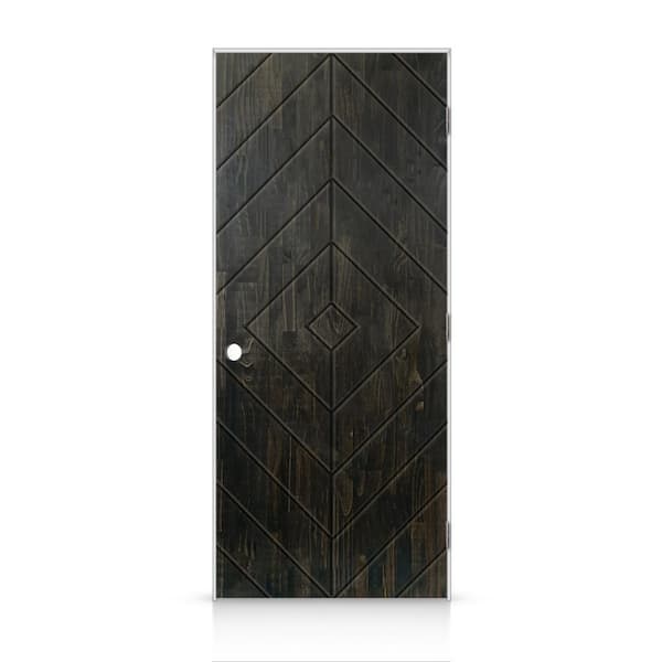 CALHOME 24 in. x 96 in. Diamond Left-Handed Hollow-Core Charcoal Black Stained Smooth Pine Wood Single Prehung Interior Door