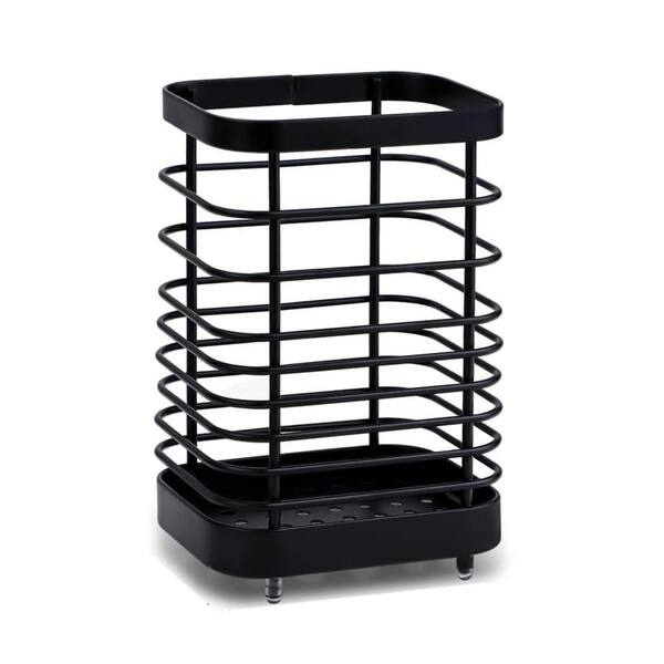 Black Stainless Steel Kitchen Utensil Holder Cooking Cutlery Drainer Organizer with Mesh Base for Tableware