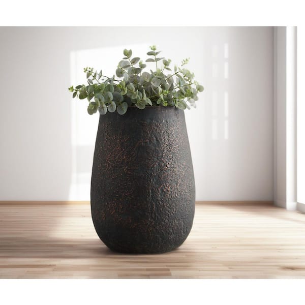 Wallowa Weathered Concrete Bronze Tall Planter Pot with Drainage