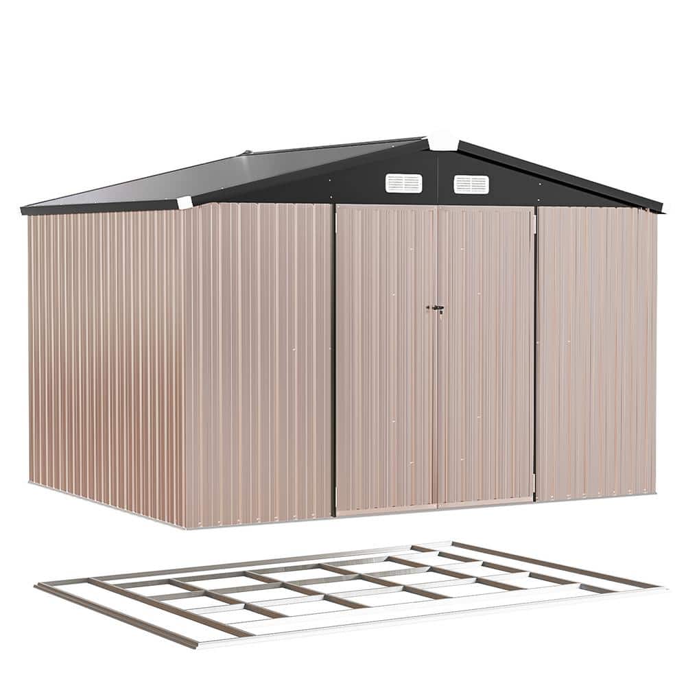 Sizzim 10 ft. W x 8 ft. D Brown Outdoor Metal Storage Shed