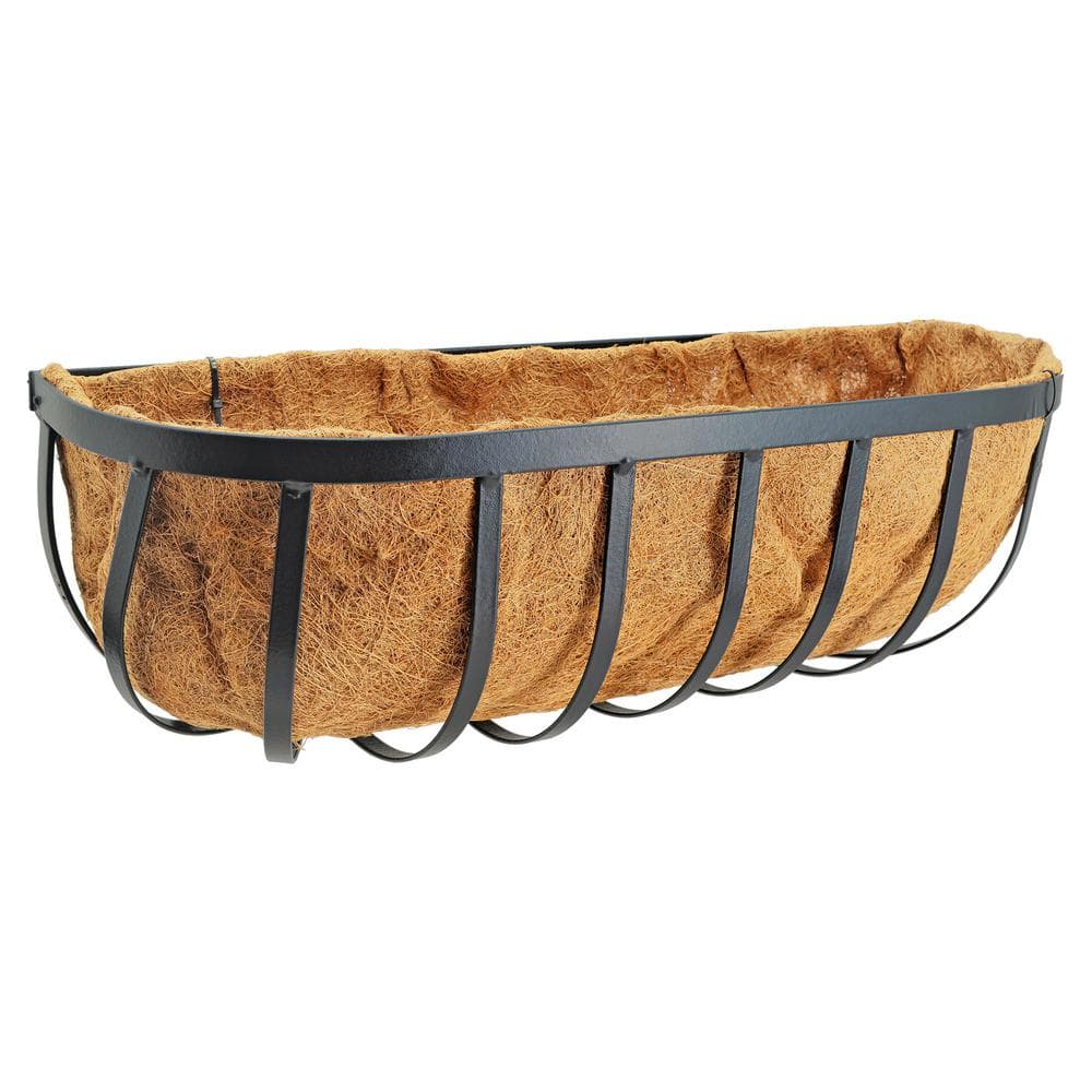 24-Inch Black Metal Wall-Mounted Outdoor Planter with Coconut Liner