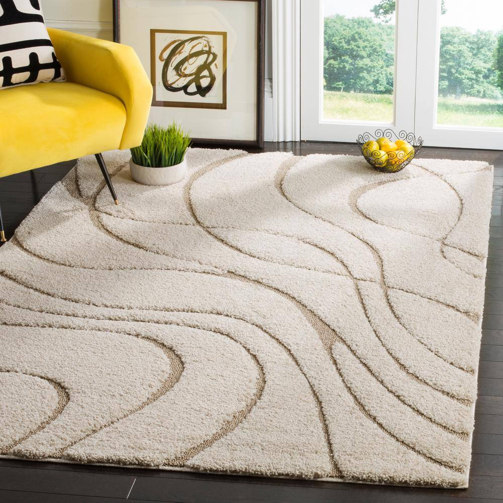 Cozy Haven Cream & Beige Solid Shag Rug, 4' x 6'