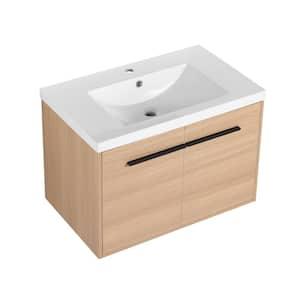 30 in. W x 18 in. D x 21 in. H Single Sink Wall Mounted Floating Bath Vanity in Imitative Oak with White Acrylic Top