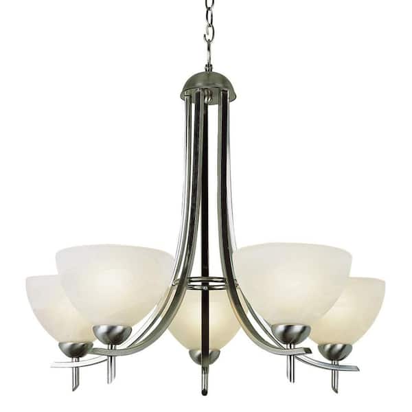 Bel Air Lighting Vitalian 5-Light Brushed Nickel Chandelier for Dining Room with Marbleized Glass Shades