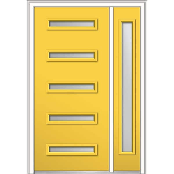 MMI Door 51 in. x 81.75 in. Davina Frosted Right-Hand 5-Lite Modern Painted Fiberglass Smooth Prehung Front Door with Sidelite